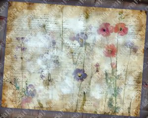 16 pages of Impasto Wildflowers muted colors shabby chic ephemera, scrapbooking background, watercolor illustration, perfect for invitations