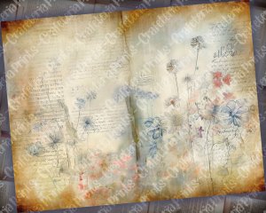 16 pages of Impasto Wildflowers muted colors shabby chic ephemera, scrapbooking background, watercolor illustration, perfect for invitations