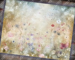 16 pages of Impasto Wildflowers muted colors shabby chic ephemera, scrapbooking background, watercolor illustration, perfect for invitations