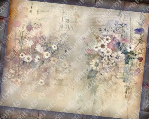 16 pages of Impasto Wildflowers muted colors shabby chic ephemera, scrapbooking background, watercolor illustration, perfect for invitations