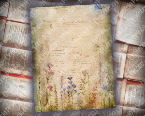 16 pages of Impasto Wildflowers muted colors shabby chic ephemera scrapbooking backgrounds, watercolor illustrations with intrinsic details