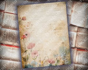 16 pages of Impasto Wildflowers muted colors shabby chic ephemera scrapbooking backgrounds, watercolor illustrations with intrinsic details