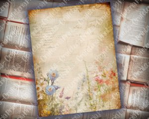 16 pages of Impasto Wildflowers muted colors shabby chic ephemera scrapbooking backgrounds, watercolor illustrations with intrinsic details