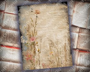 16 pages of Impasto Wildflowers muted colors shabby chic ephemera scrapbooking backgrounds, watercolor illustrations with intrinsic details