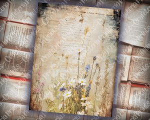 16 pages of Impasto Wildflowers muted colors shabby chic ephemera scrapbooking backgrounds, watercolor illustrations with intrinsic details