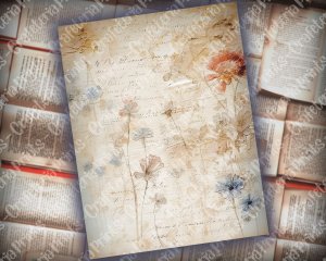 16 pages of Impasto Wildflowers muted colors shabby chic ephemera scrapbooking backgrounds, watercolor illustrations with intrinsic details