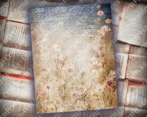 16 pages of Impasto Wildflowers muted colors shabby chic ephemera scrapbooking backgrounds, watercolor illustrations with intrinsic details