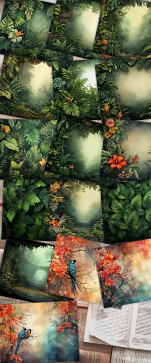 Basic Jungle Themed Wallpaper for Junk Journal - High Quality, High Detailed, 8k, 1f - Tropical Digital Paper, Printable Kit for Invitations