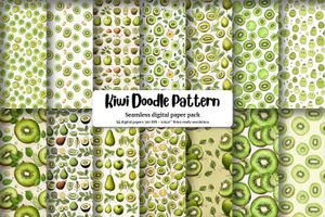 Digital Pattern Paper - Kiwi Clipart, Doodle Style, Watercolor Illustration, Seamless Texture, Big Elements, Light Background, High Quality