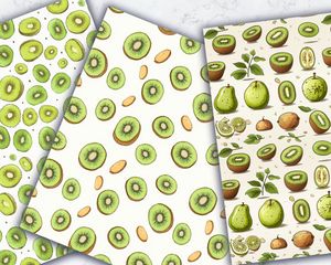 Digital Pattern Paper - Kiwi Clipart, Doodle Style, Watercolor Illustration, Seamless Texture, Big Elements, Light Background, High Quality