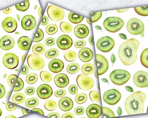 Digital Pattern Paper with Seamless Texture - Kiwi & Lime Clipart, Doodle Style, Cute Watercolor Illustration, Hand Drawn Vector