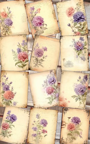 12 papers | Lavender Dreams | Vintage Watercolor Junk Journal Kit | Printable Pages | Scrapbooking Papers | Shabby Chic Journaling Kit