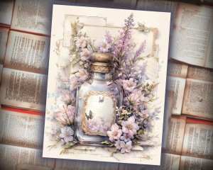 16 papers | Lavender Dreams - Vintage Watercolor Scrapbooking Kit, Printable Pages for Invitations, Digital Planners, Journaling