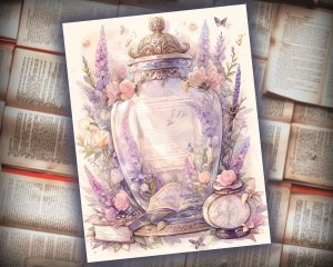 16 papers | Lavender Dreams - Vintage Watercolor Scrapbooking Kit, Printable Pages for Invitations, Digital Planners, Journaling