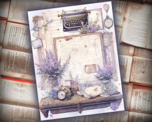 16 papers | Lavender Dreams - Vintage Watercolor Scrapbooking Kit, Printable Pages for Invitations, Digital Planners, Journaling