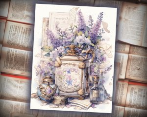 16 papers | Lavender Dreams - Vintage Watercolor Scrapbooking Kit, Printable Pages for Invitations, Digital Planners, Journaling