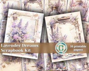 16 papers | Lavender Dreams - Vintage Watercolor Scrapbooking Kit, Printable Pages for Invitations, Digital Planners, Journaling