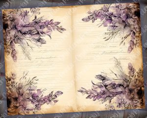 Watercolor Illustration Lined Paper with Lavenders Floral Theme - Vintage Flowers Wallpaper for Junk Journal, High Quality & Detailed