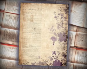 16 papers | Lavender Grey Grunge Junk Journal Kit, Shabby Chic Vintage Printable Paper, Distressed Ephemera for Scrapbooking, Journaling