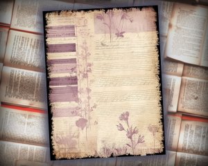 16 papers | Lavender Grey Grunge Junk Journal Kit, Shabby Chic Vintage Printable Paper, Distressed Ephemera for Scrapbooking, Journaling