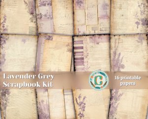 16 papers | Lavender Grey Grunge Junk Journal Kit, Shabby Chic Vintage Printable Paper, Distressed Ephemera for Scrapbooking, Journaling