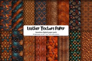 Decorated Leather Surface Digital Pattern Paper with Photorealistic High-resolution Seamless Texture for Crafts and Design Projects