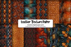 Decorated Leather Surface Clipart Set, Photorealistic High Resolution Digital Pattern Paper, Seamless Texture Background Design