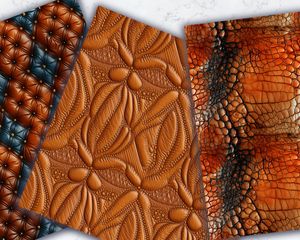 Decorated Leather Surface Clipart Set, Photorealistic High Resolution Digital Pattern Paper, Seamless Texture Background Design