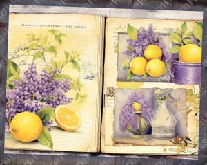 Scrapbooking Kit with Watercolor Lilac and Lemons, Vintage Lemons Design, Digital Collage Sheet, Junk Journal Pages, Invitations, Journaling