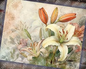 Fairy Tale Watercolor Pastel Lilies Junk Journal Background, Printable Digital Junk Journal, Nature Journal Paper, Floral Background