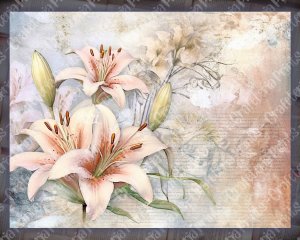 Fairy Tale Watercolor Pastel Lilies Junk Journal Background, Printable Digital Junk Journal, Nature Journal Paper, Floral Background