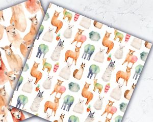 Watercolor Llama Digital Paper Seamless Texture Pack - 24 Unique Designs for Scrapbooking, Crafts, and DIY Projects - Instant Download