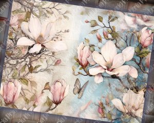 Watercolor Pastel Magnolia Junk Journal Background, Fairy Collage Printable, Floral Nature Journal Paper, Muted Colors Invitation Design