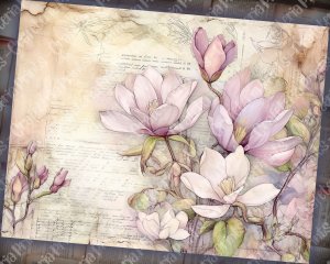 Watercolor Pastel Magnolia Junk Journal Background, Fairy Collage Printable, Floral Nature Journal Paper, Muted Colors Invitation Design