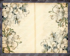 Watercolor Floral Magnolias Lined Paper Scrapbook Pages, Vintage Flowers Wallpaper for Junk Journal, High Quality and Detailed Ephemera