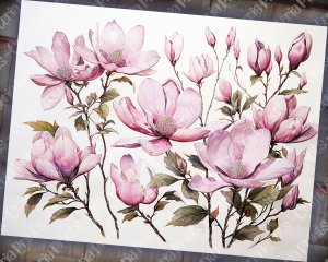 Watercolor Magnolias Themed Wallpaper for Junk Journal | High Quality Vintage Flowers Digital Paper | Printable Kit for Invitations