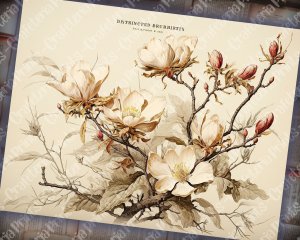 Watercolor Magnolias Themed Wallpaper for Junk Journal | High Quality Vintage Flowers Digital Paper | Printable Kit for Invitations