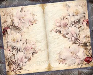 Watercolor Magnolias Floral Scrapbook Pages | Vintage Flowers Wallpaper for Junk Journal | High Quality Lined Paper Illustration