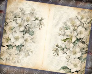 Watercolor Magnolias Floral Scrapbook Pages | Vintage Flowers Wallpaper for Junk Journal | High Quality Lined Paper Illustration