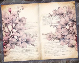 Watercolor Magnolias Floral Scrapbook Pages | Vintage Flowers Wallpaper for Junk Journal | High Quality Lined Paper Illustration