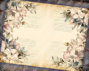 Watercolor Magnolias Floral Scrapbook Pages | Vintage Flowers Wallpaper for Junk Journal | High Quality Lined Paper Illustration