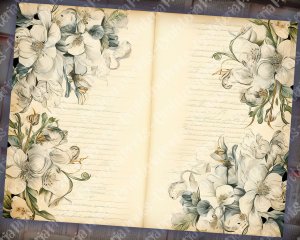 Watercolor Magnolias Floral Scrapbook Pages | Vintage Flowers Wallpaper for Junk Journal | High Quality Lined Paper Illustration