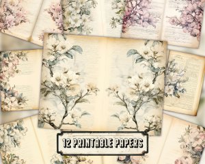 Watercolor Magnolias Floral Scrapbook Pages | Vintage Flowers Wallpaper for Junk Journal | High Quality Lined Paper Illustration