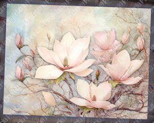 Watercolor Pastel Magnolias Junk Journal Background, Fairy Collage Printable, Floral Nature Journal Paper, Muted Colors Invites