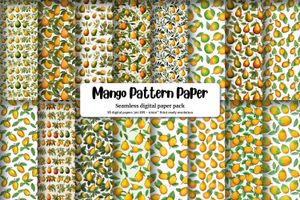 Mango Clipart Digital Pattern Paper with Cute Watercolor Illustration, Seamless Texture, Big Elements, Light Background - High Quality