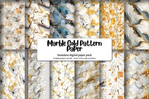 Digital Pattern Paper with Seamless Marble Texture and Gold Elements - Elegant and Luxurious Design for Crafts and Scrapbooking