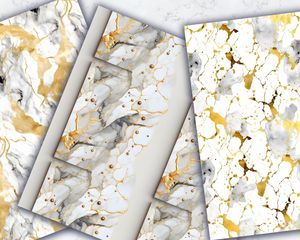 Digital Pattern Paper with Seamless Marble Texture and Gold Elements - Elegant and Luxurious Design for Crafts and Scrapbooking