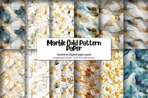 Digital Pattern Paper with Seamless Marble Texture and Gold Elements - High-Quality Instant Download for Scrapbooking, Card Making