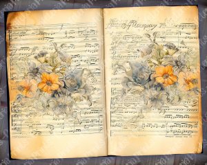 Watercolor Illustration Lined Paper Marigolds Floral Theme Vintage Flowers Wallpaper for Junk Journal, High Quality Detailed Scrapbook Pages