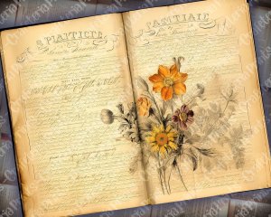 Watercolor Illustration Lined Paper Marigolds Floral Theme Vintage Flowers Wallpaper for Junk Journal, High Quality Detailed Scrapbook Pages